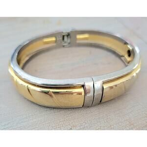 Vintage Estate Unisex Men Women Cuff Hinged Bracelet Two Tone 1980s